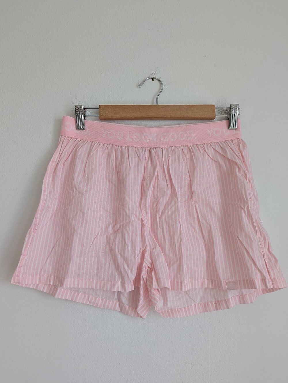 Glossier Vegas You Look Good Striped Boxers In Pink & White L